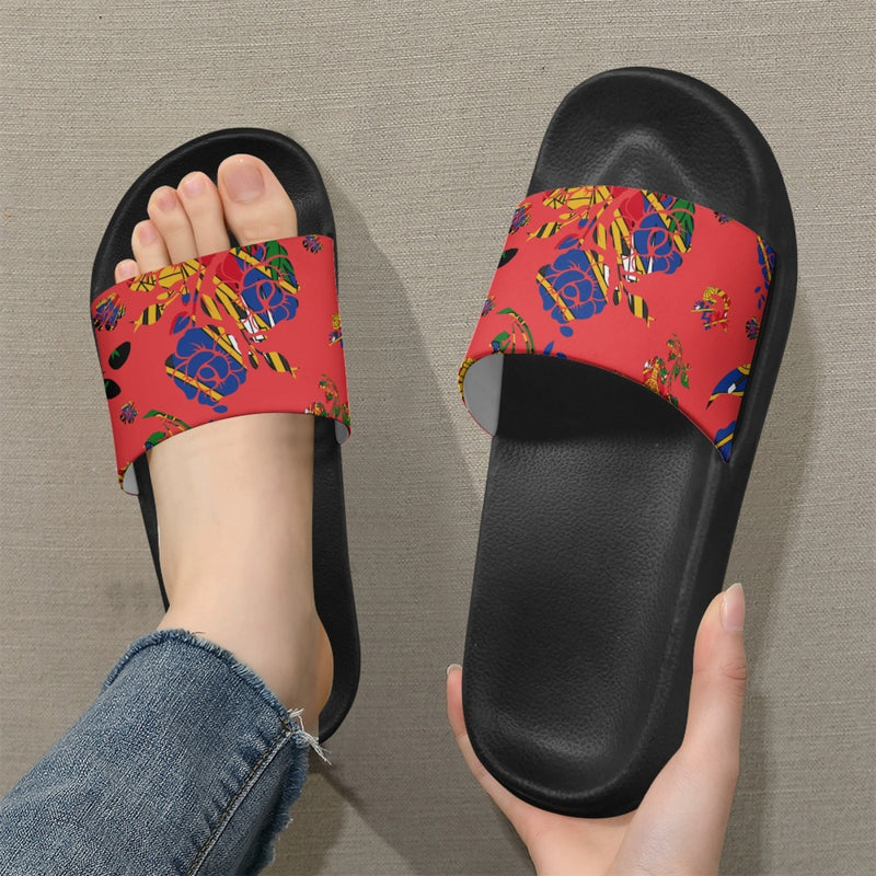 TMMG HAITI RED HAITIAN FLAG CHOUBLAK HIBISCUS FLOWER ADULT SANDALS