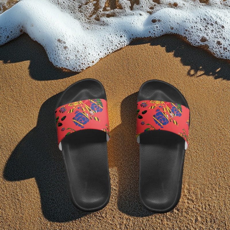 TMMG HAITI RED HAITIAN FLAG CHOUBLAK HIBISCUS FLOWER ADULT SANDALS