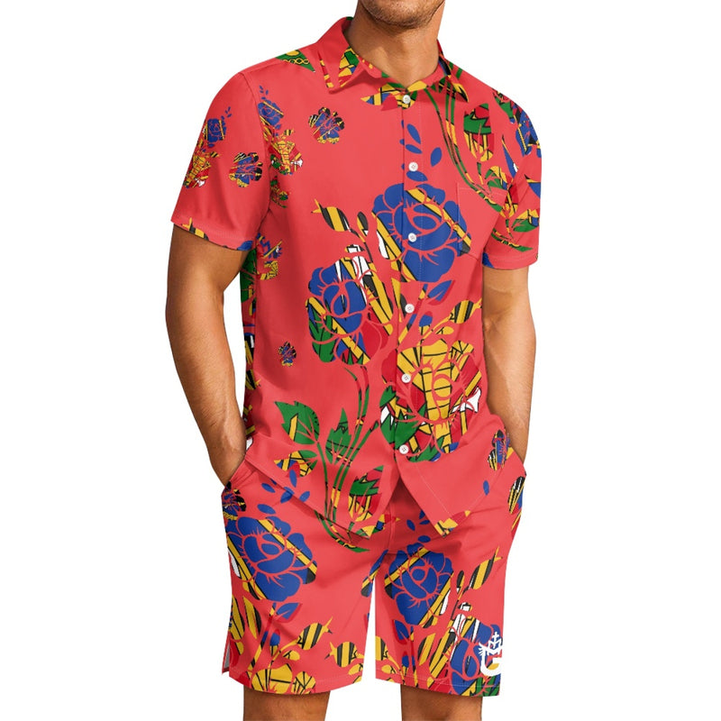 TMMG HAITI RED HAITIAN FLAG HAITI NATIONAL FLOWER CHOUBLAK HIBISCUS FLOWER CABANA SET