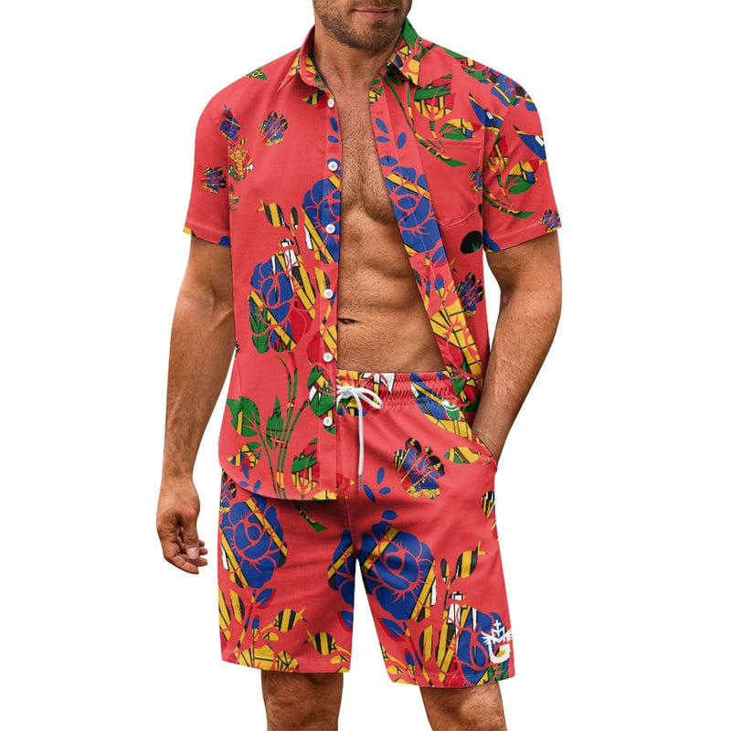 TMMG HAITI RED HAITIAN FLAG HAITI NATIONAL FLOWER CHOUBLAK HIBISCUS FLOWER CABANA SET