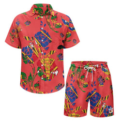 TMMG HAITI RED HAITIAN FLAG HAITI NATIONAL FLOWER CHOUBLAK HIBISCUS FLOWER CABANA SET