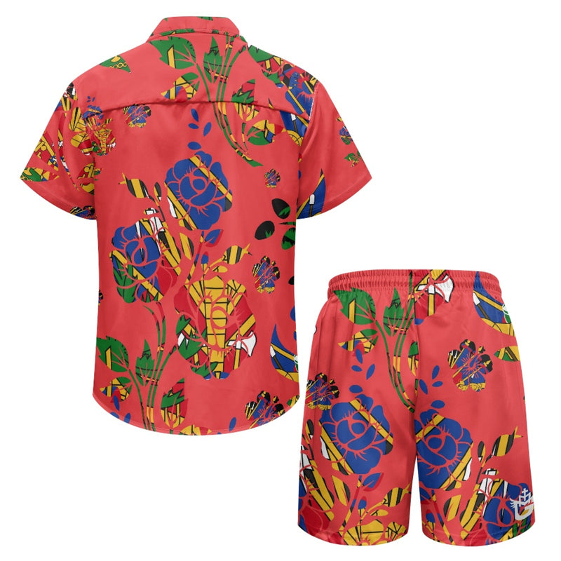 TMMG HAITI RED HAITIAN FLAG HAITI NATIONAL FLOWER CHOUBLAK HIBISCUS FLOWER CABANA SET