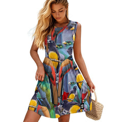TMMG HAITI TROGON BIRD Women's Sleeveless Round Neck Patchwork Skirt - TMMG