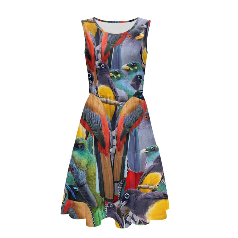 TMMG HAITI TROGON BIRD Women's Sleeveless Round Neck Patchwork Skirt