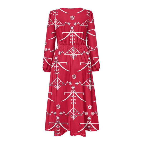 TMMG HAITI VOODOO OGOU FERAY TMMG HAITI VOODOO OGOU FERAY V Neck Long Sleeve Tie Waist Midi Dress