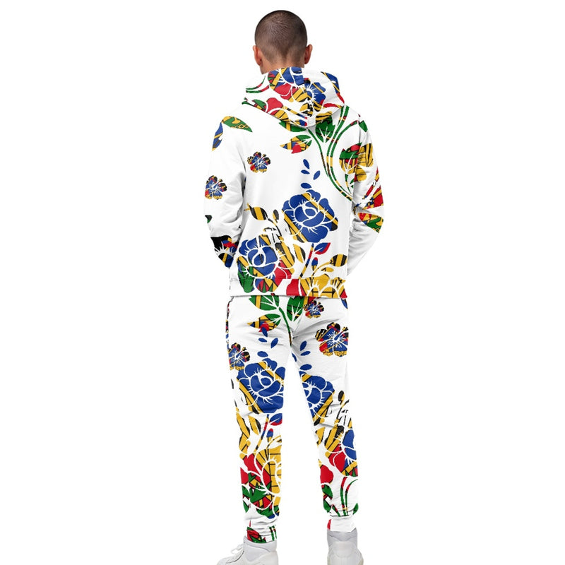 TMMG HAITI WHITE HAITIAN FLAG CHOUBLAK FLOWER HOODIE AND JOGGERS SET