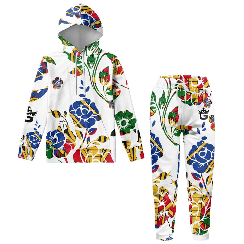 TMMG HAITI WHITE HAITIAN FLAG CHOUBLAK FLOWER HOODIE AND JOGGERS SET