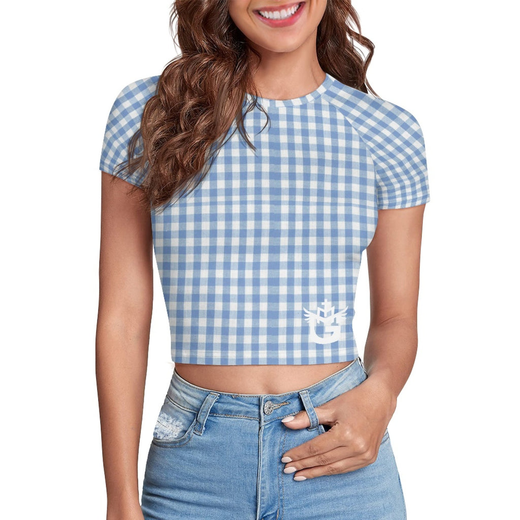 TMMG Lake Blue Gingham Plaid Women's Summer T-shirt