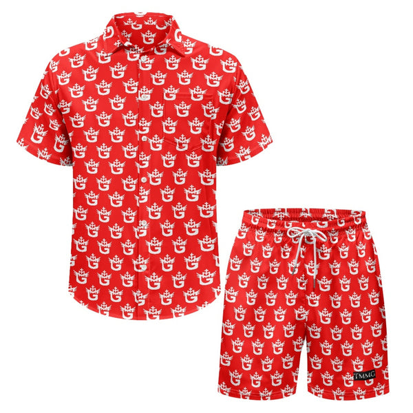 TMMG WHITE LOGO ON RED CABANA MEN'S SET