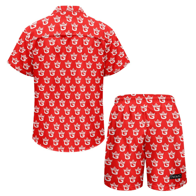 TMMG WHITE LOGO ON RED CABANA MEN'S SET