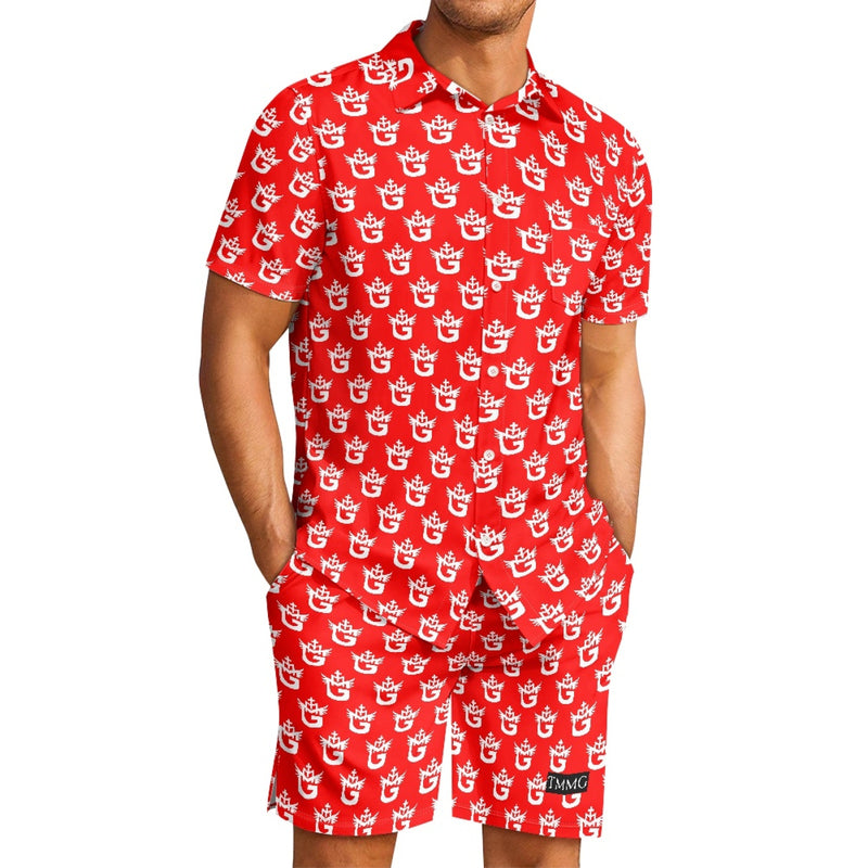 TMMG WHITE LOGO ON RED CABANA MEN'S SET