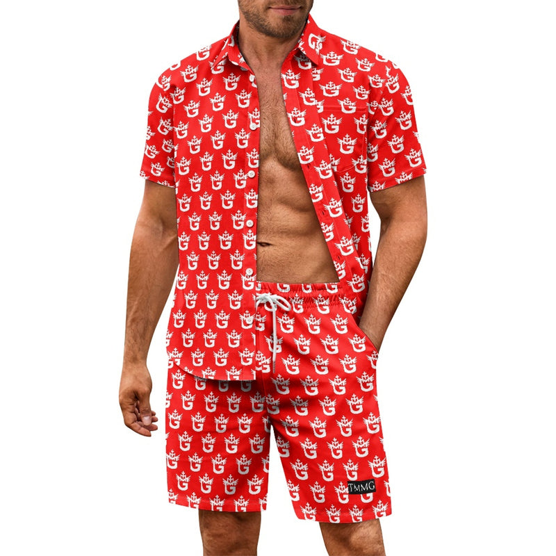 TMMG WHITE LOGO ON RED CABANA MEN'S SET