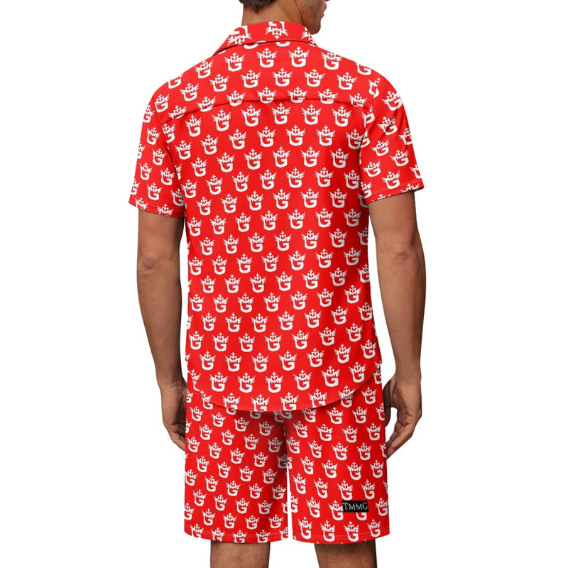 TMMG WHITE LOGO ON RED CABANA MEN'S SET