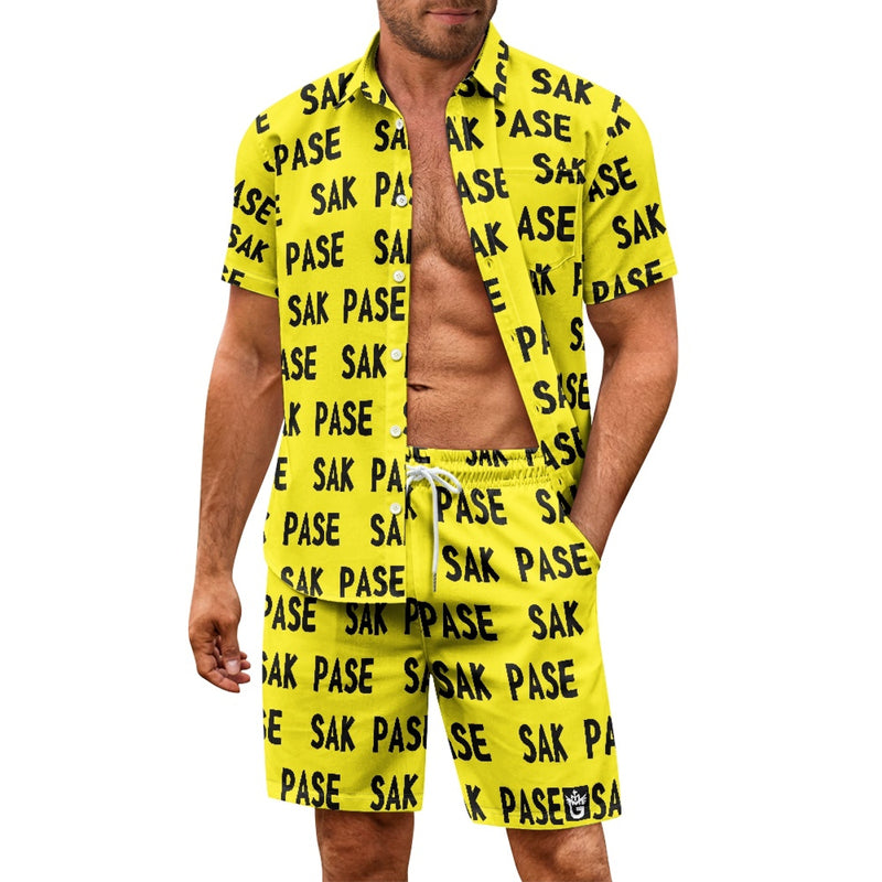 TMMG YELLOW AND BLACK SAK PASE MEN'S CABANA SET
