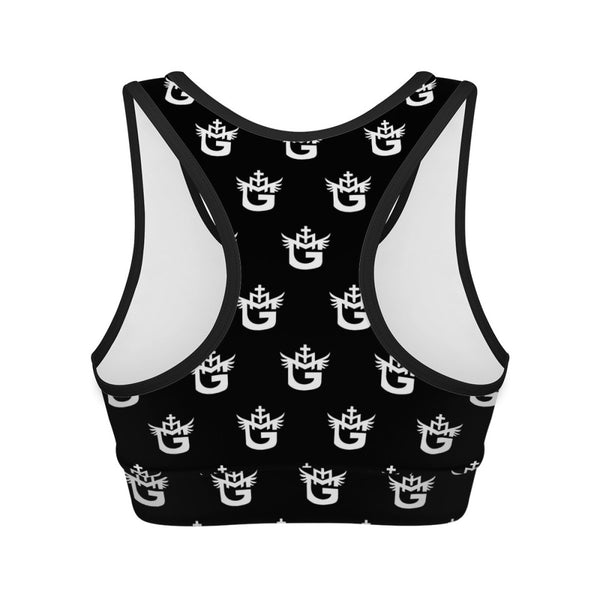 TMMG Lifestyle and Workout All Over Logo Sports Bra for Women, Stretch and Soft Garment