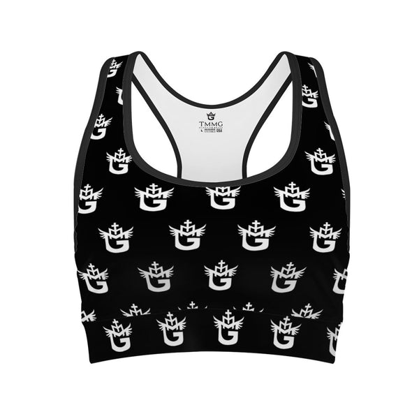 TMMG Lifestyle and Workout All Over Logo Sports Bra for Women, Stretch and Soft Garment