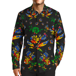 MEN'S BLACK LUXURY FASHION TMMG HAITI FLAG INSPIRED CHOUBLAK DRESS SHIRT