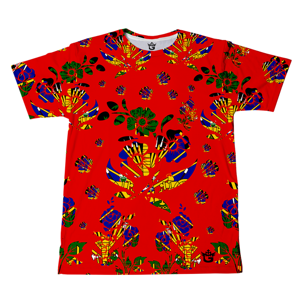 TMMG HAITI MEN'S FASHION HAITIAN FLAG CHOUBLAK HIBISCUS FLOWERS T-SHIRT