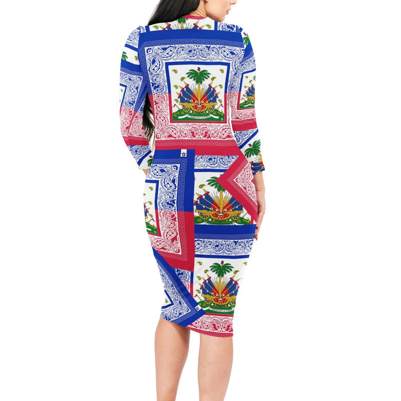 TMMG Haiti Bandana Luxury Women Bodycon Midi Sheath Dress