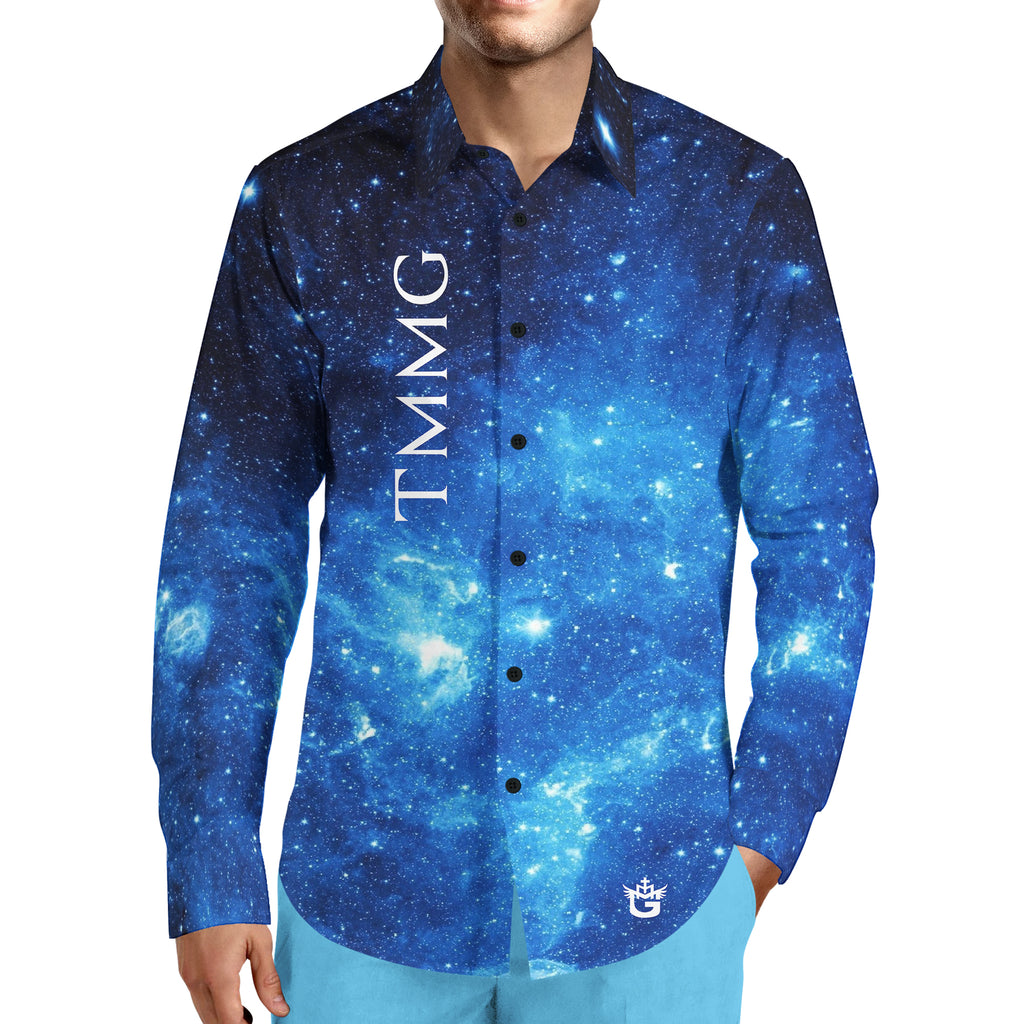 galaxy dress shirt Moon Stars Galaxy Harmony Men's Casual Long Sleeve Button Down Pocket Shirt