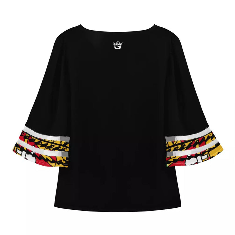 TMMG Luxury Haiti Flag Dashiki women puff sleeve blouse