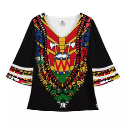 TMMG Luxury Haiti Flag Dashiki women puff sleeve blouse