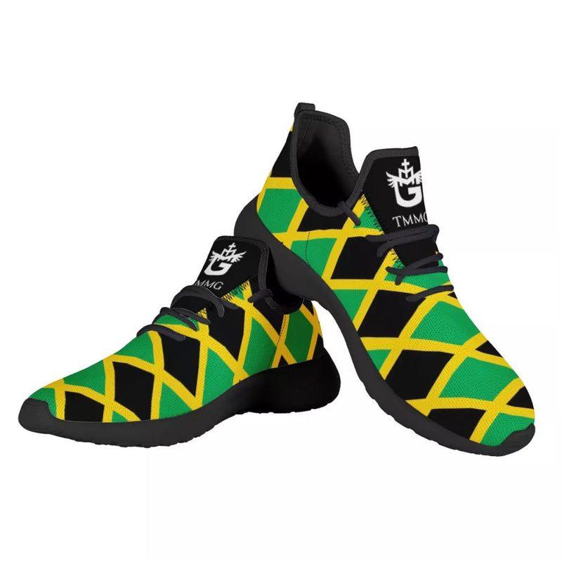 TMMG Jamaican Flag Print Mesh-Knit Fabric Sneaker