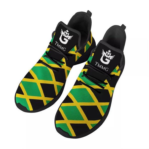 TMMG Jamaican Flag Print Mesh-Knit Fabric Sneaker