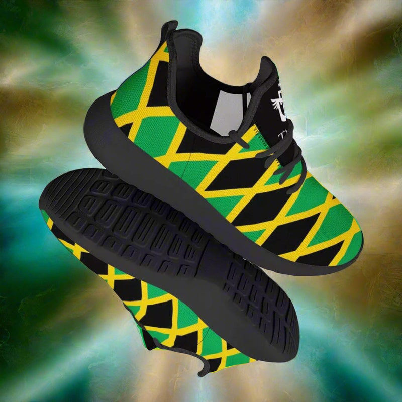 TMMG Jamaican Flag Print Mesh-Knit Fabric Sneaker