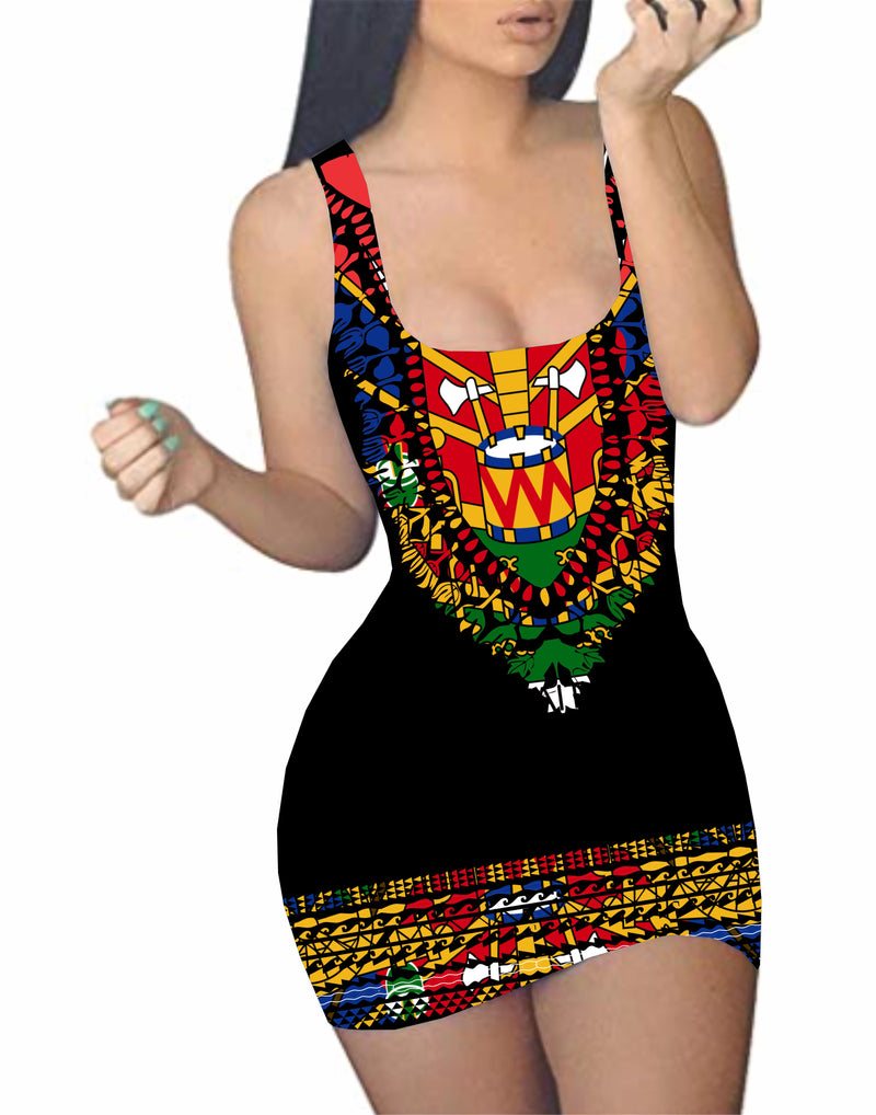 BLACK TMMG LUXURY HAITIAN FLAG DASHIKI DRESS