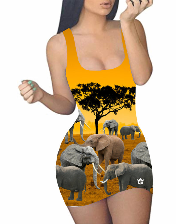 TMMG LUXURY SAFARI ELEPHANT BODYCON DRESS
