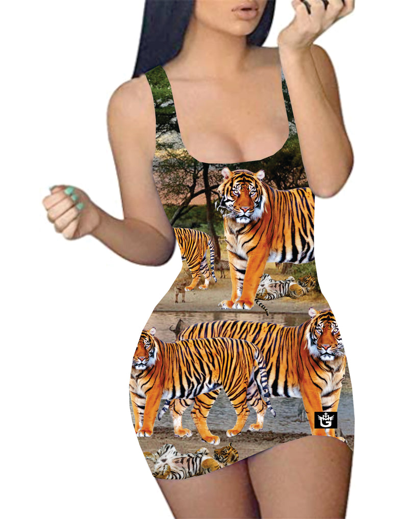 TMMG LUXURY SAFARI TIGER BODYCON DRESS