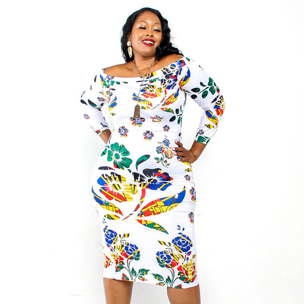 TMMG White CHOUBLAK Long Sleeve Off-shoulder Women Dress