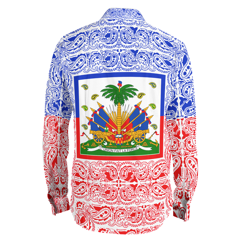 MEN'S FASHION TMMG LUXURY HAITI FLAG BANDANA DRESS SHIRT