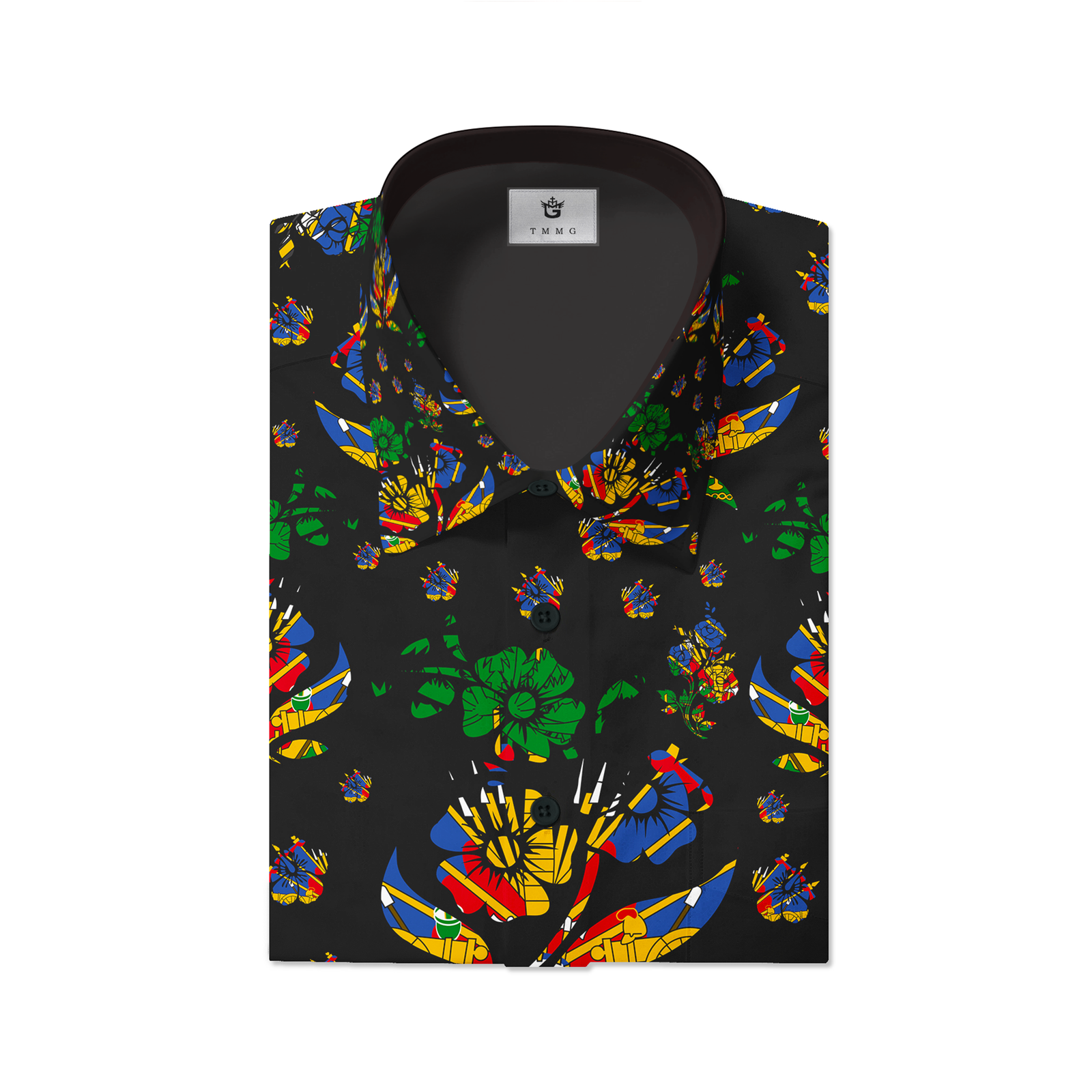 TMMG LUXURY HAITIAN FLAG HIBISCUS CHOUBLAK DRESS SHIRT